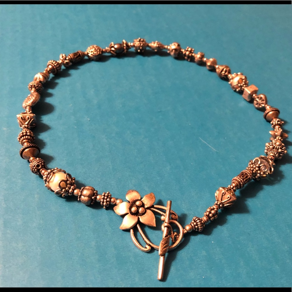 Handmade sterling real pearl / crystal necklace - Picture 1 of 4